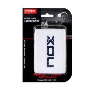 Muñequeras Nox Blanca Logo Azul Oscuro